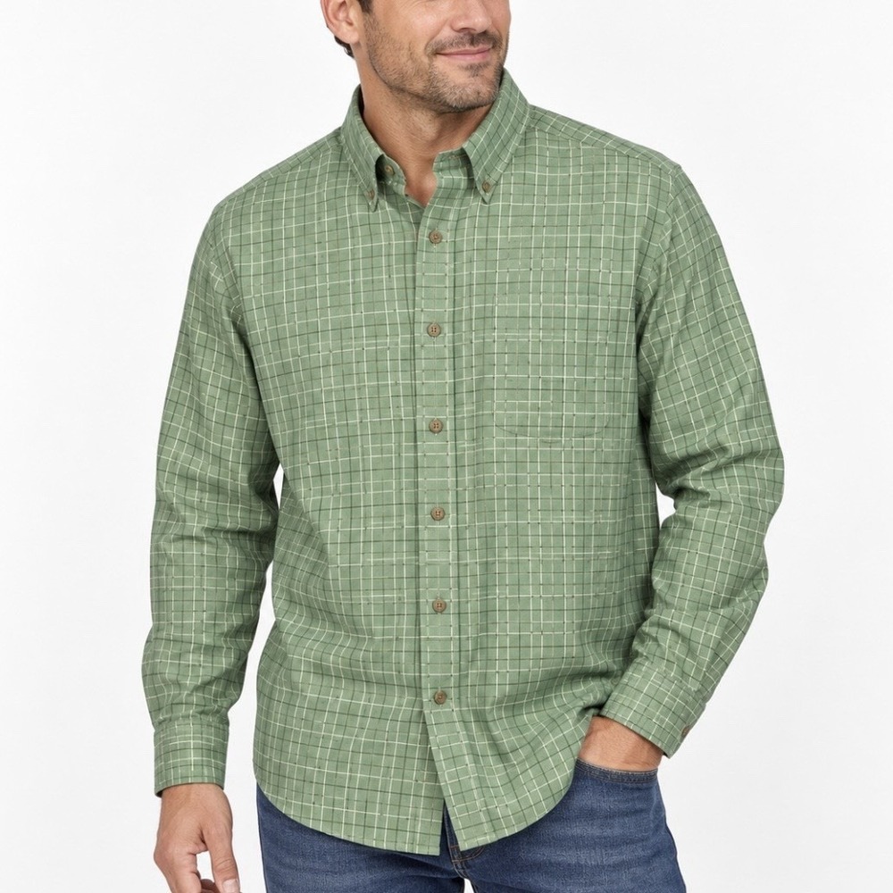 LL Bean Green Wrinkle Free Traditional Fit Plaid Button Down Shirt XL TALL